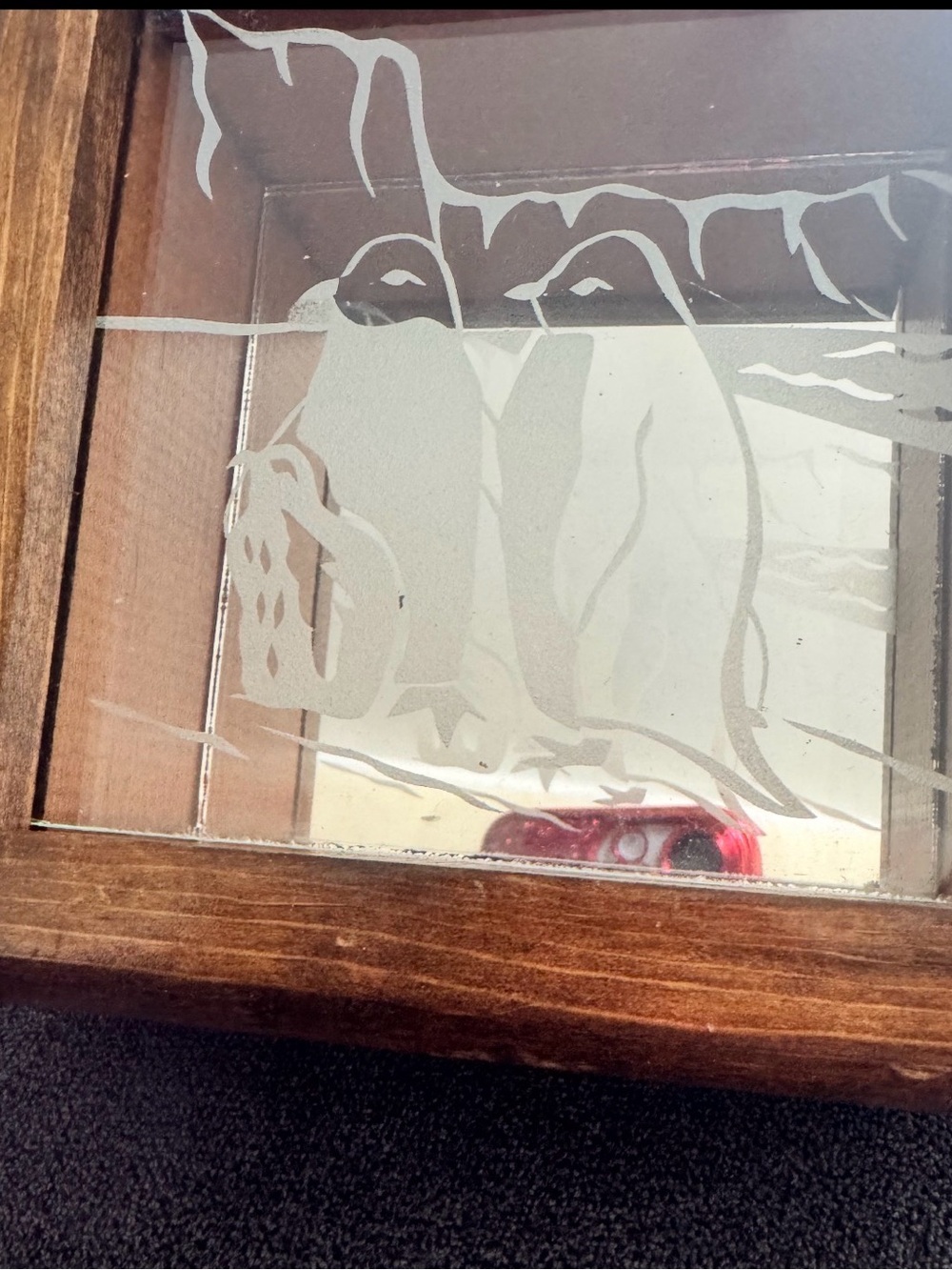 Etched Glass Penguin Mirror trinket box - White Frosted Design